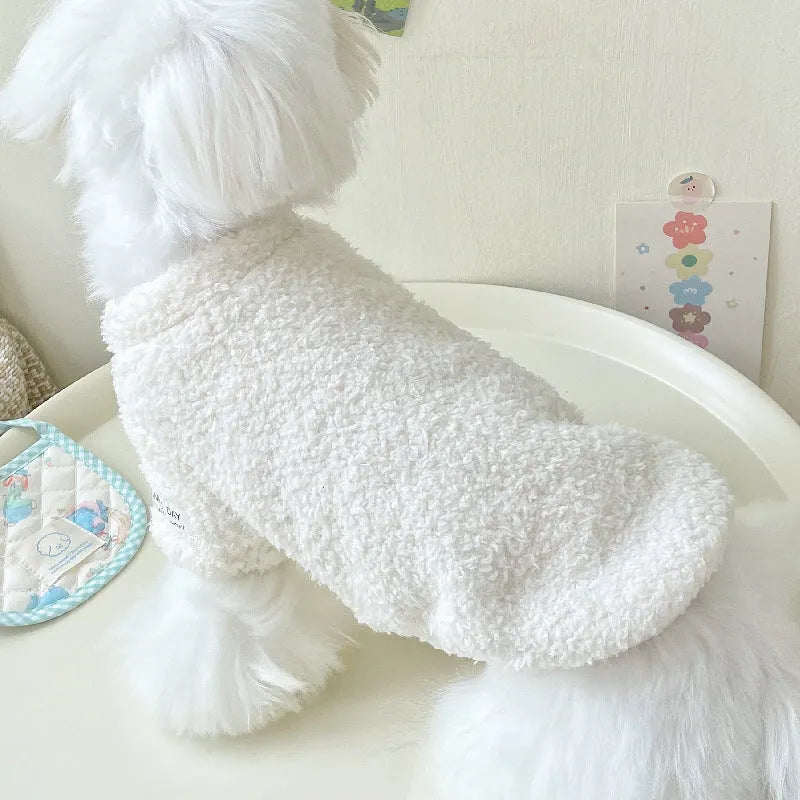Reversible double-sided cloud velvet pet jacket shown in blue, for small dogs and puppies.