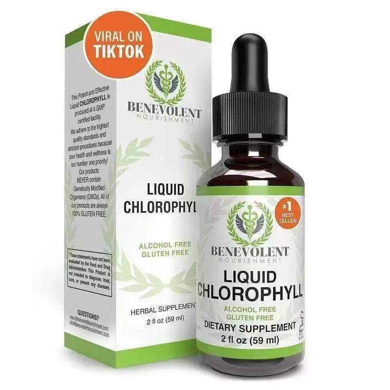 60ml bottle of natural liquid chlorophyll drops for adults with dropper