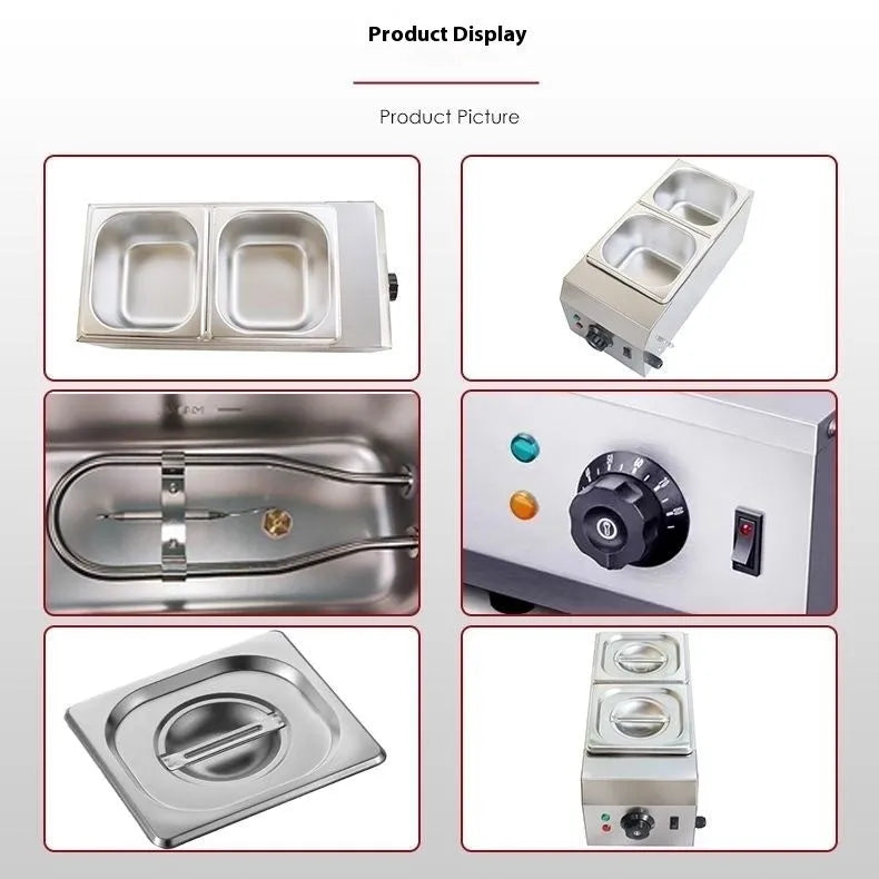 Commercial electric chocolate melting machine with double pot design and temperature control display