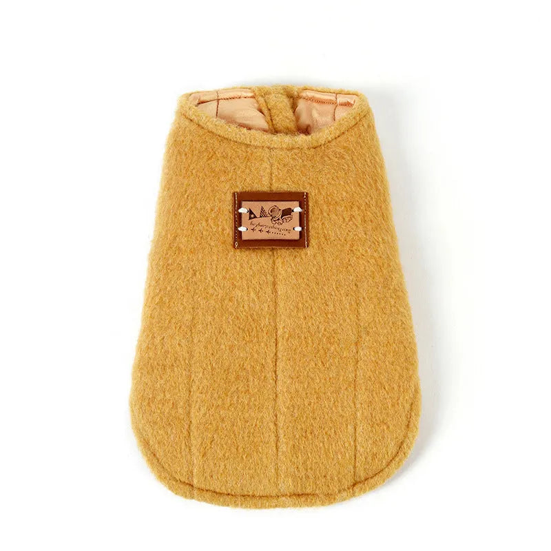 Cotton Korean-style dog vest in blue cashmere colour on small dog, showing casual knit design