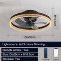 Nordic style ceiling fan light with wooden blades and a white lamp housing, showing remote control.