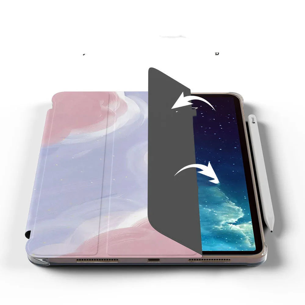 Literature and Art Simple Tablet Protective Case in Crescent Cloud colour, Book Model with pen slot, open to show iPad interior