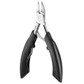 Stainless steel nail clippers with a coloured plastic handle and a dedicated bevel groove for the nail.