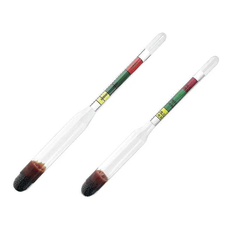 Glass automotive battery hydrometer with red and black units for electrolyte density testing
