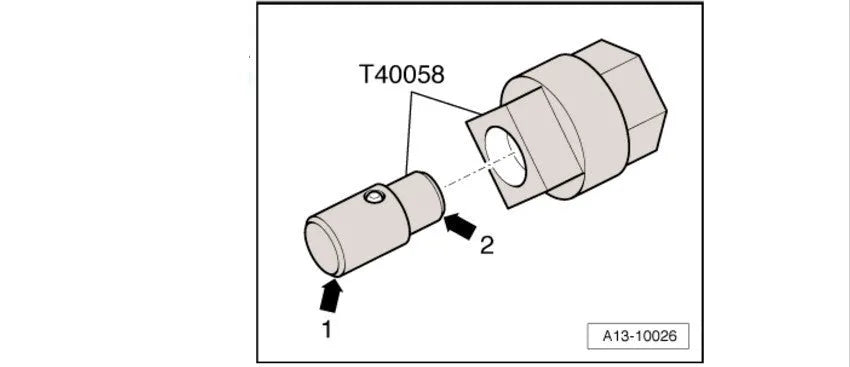 Audi T40058 crankshaft rotating sleeve and timing tool adapter for engine service