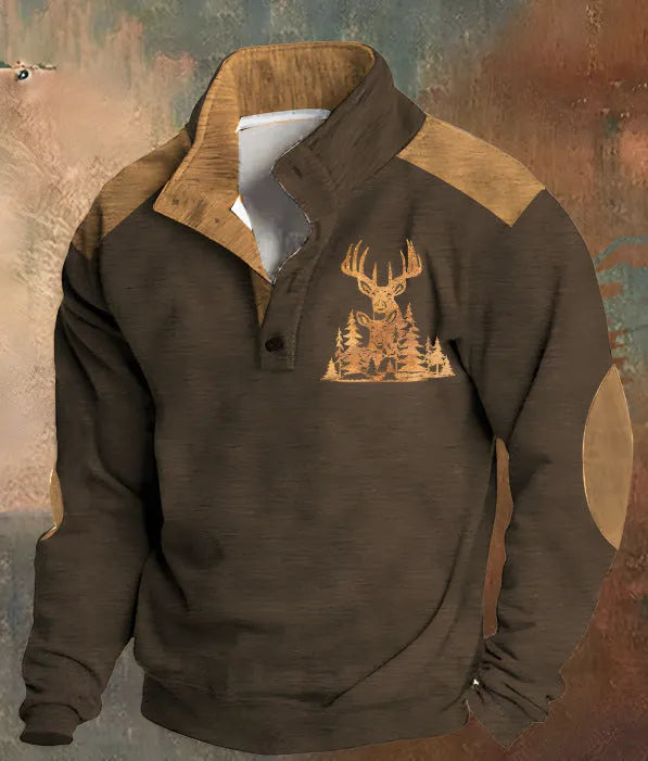 Loose fit long-sleeved sweater with 3D digital printed pattern and four-button front fastening