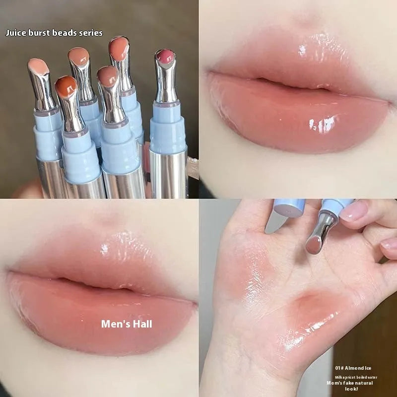 Mirror water light lip gloss lipstick in six ice colours including almond and raspberry shades