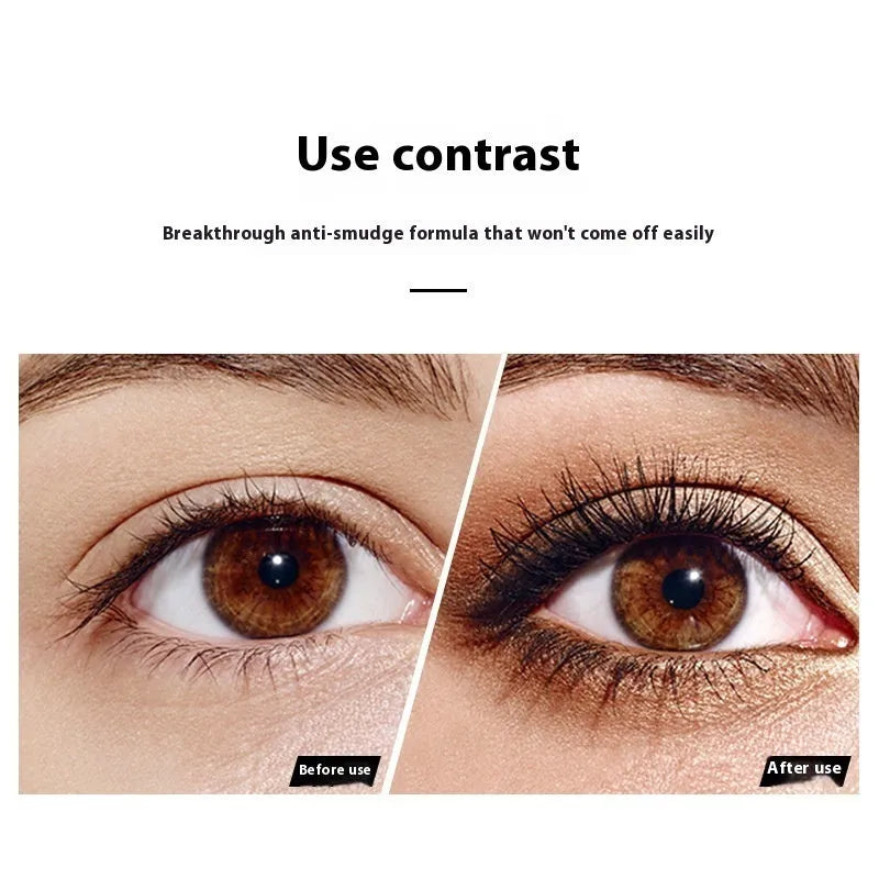 Black waterproof curling mascara tube with brush applicator in English packaging