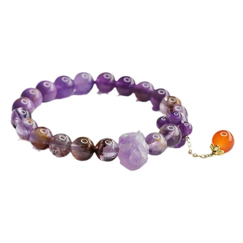 Natural nine purple fire amethyst and red agate Mori style stretch bracelet for Dragon Year