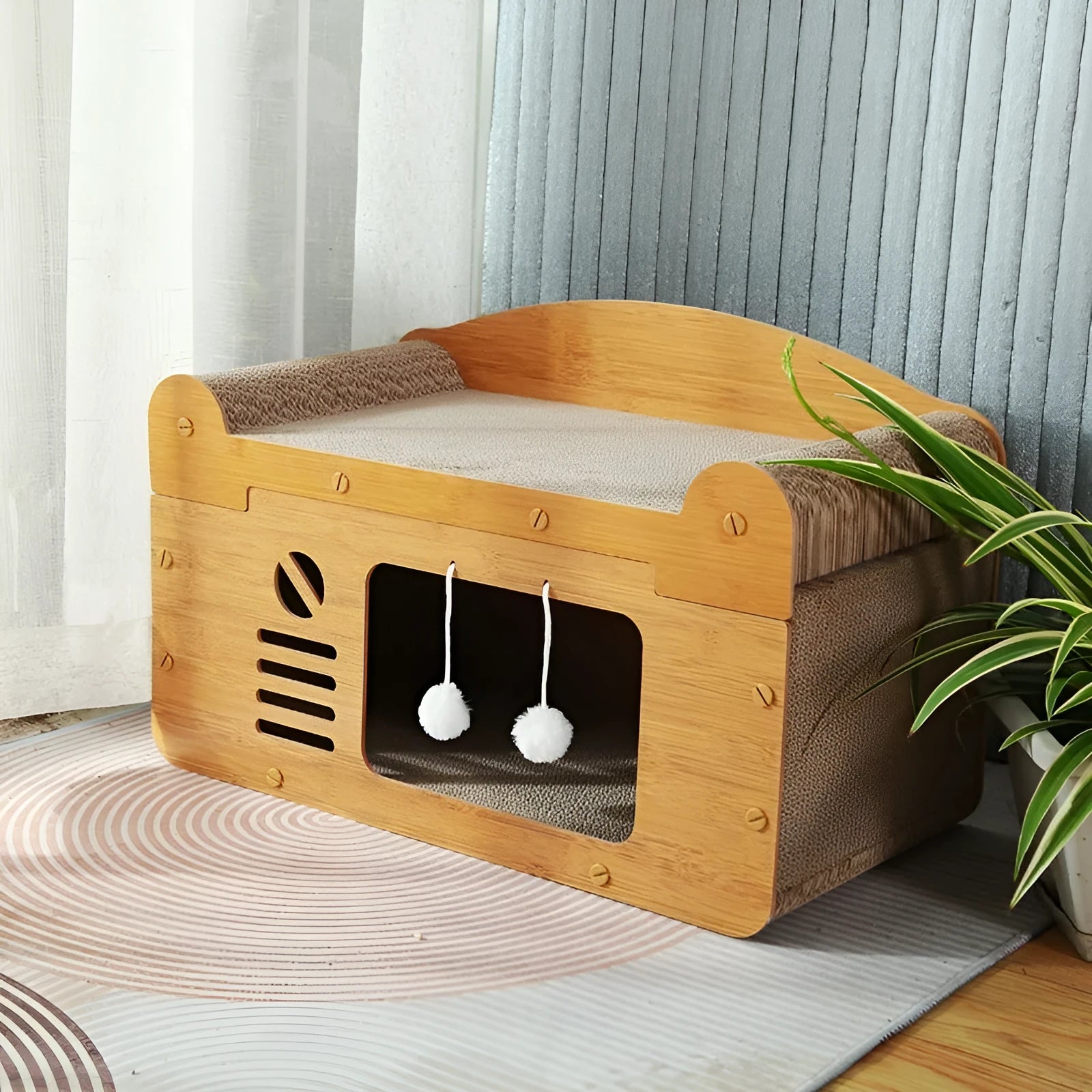 Corrugated paper double layer cat house in double ball double door colour