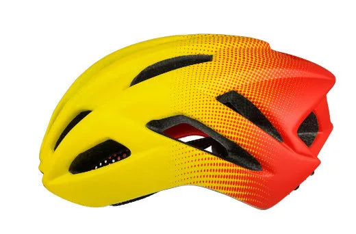 Orange lightweight bicycle helmet for road and mountain biking, showing ventilation holes.