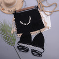 Women's handmade cotton blend lace-up split swimsuit set with short skirt in black, apricot, or white.