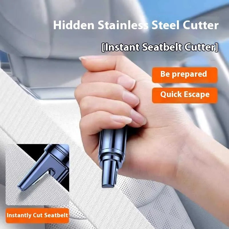 Car safety life hammer emergency tool with spring-loaded window breaker in black and red colours