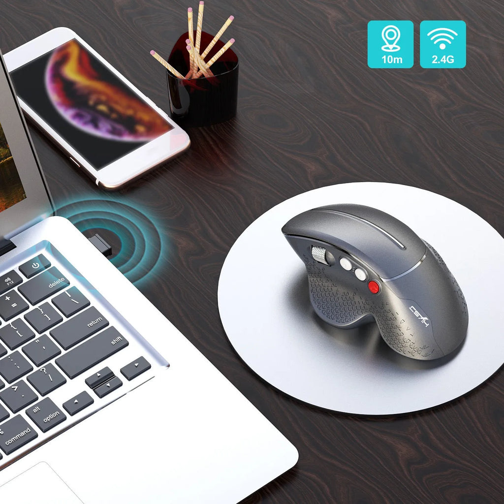 T32 wireless vertical ergonomic mouse with aluminium side roller in black or silver grey matte finish