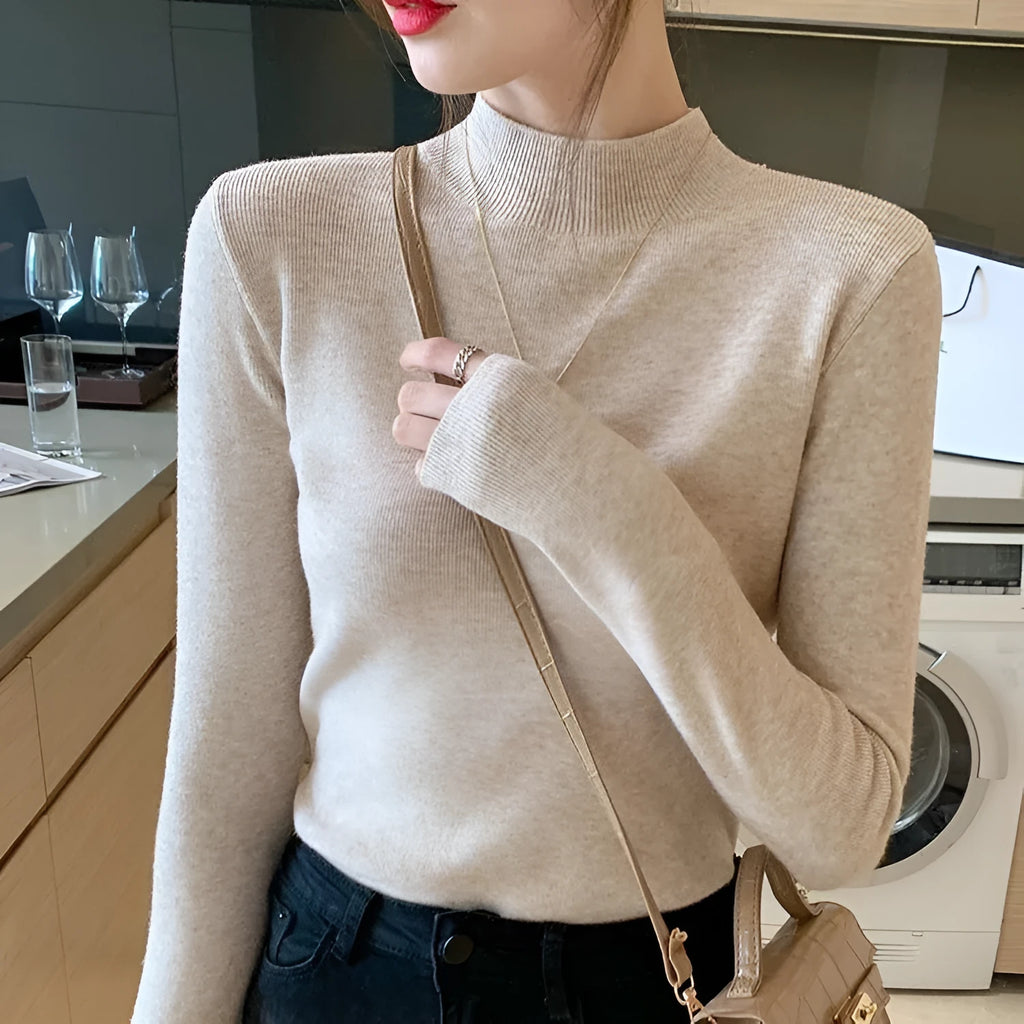 Slim fit long sleeve viscose shirt with inner knitted bottoming in apricot colour.