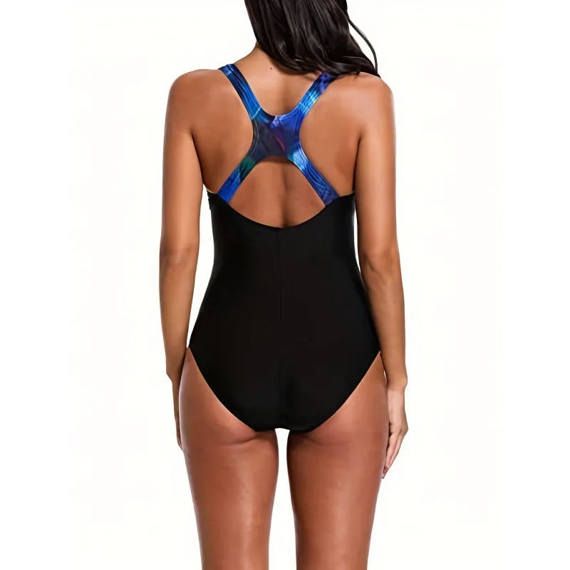Women's floral print one-piece swimsuit with backless design for swimming sports