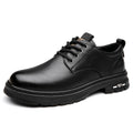 Retro outdoor men's casual shoes in black with round toe design and leather sole