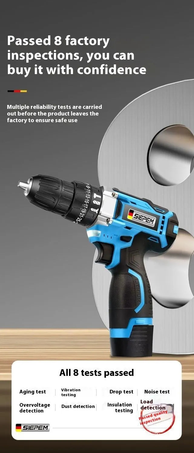 12V dual speed impact pistol drill electric screwdriver with plastic storage box and luxury packaging