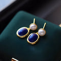 Natural lapis lazuli pearl earrings in 925 Sterling Silver with auspicious patterns