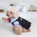 Dark grey teddy fleece dog hoodie on model showing front and side views