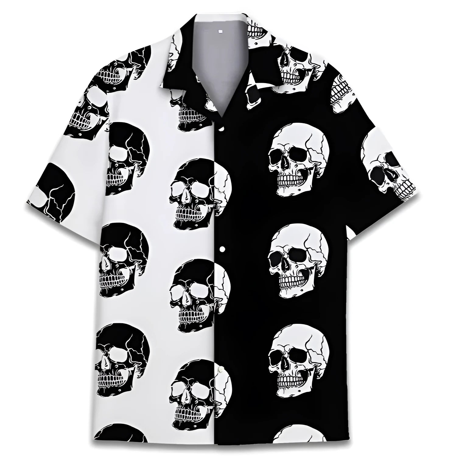 A man wearing a relaxed-fit Cuban collar Hawaiian shirt with a digital print pattern, suitable for summer.