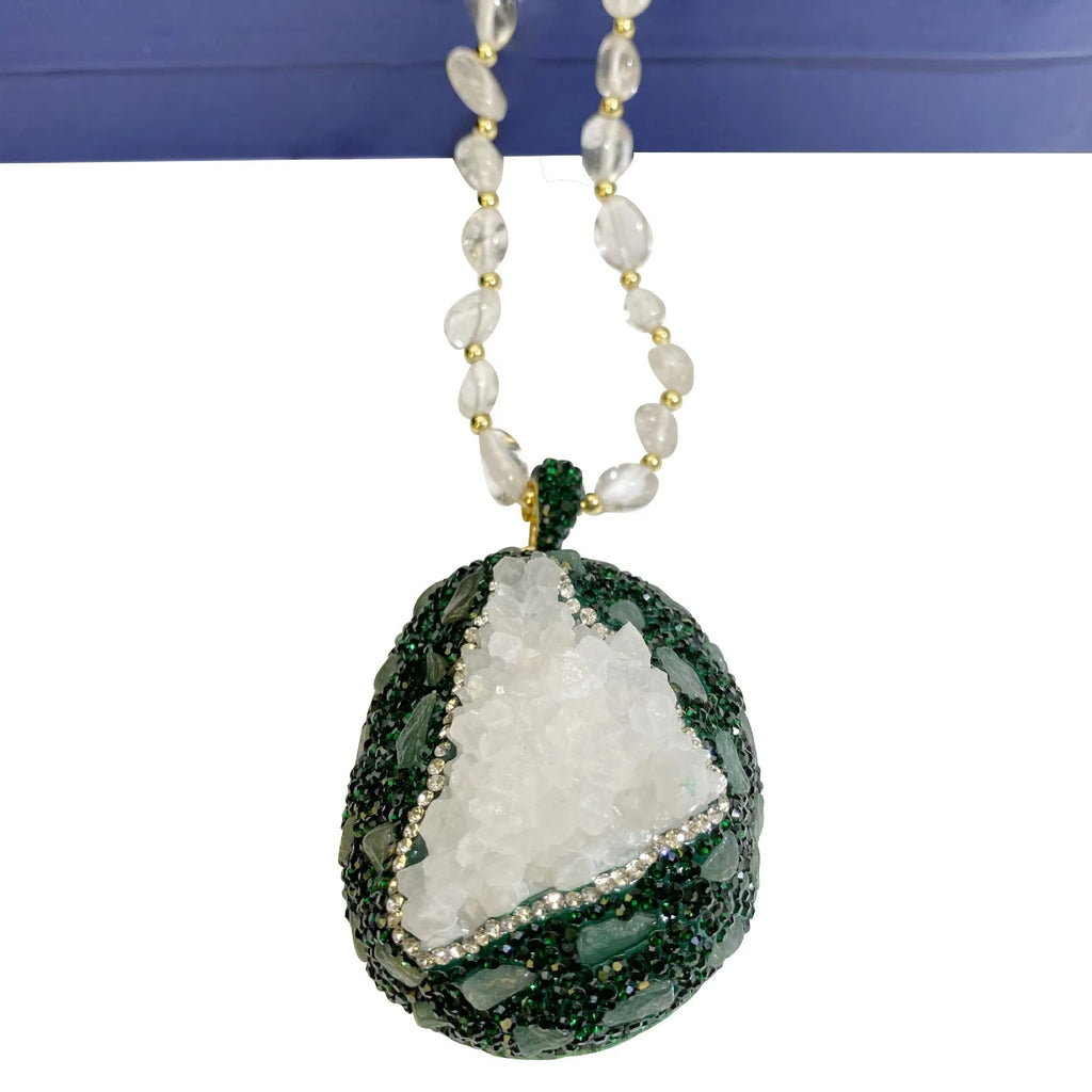Crystal bud pendant transparent crystal necklace geometric leaf design snake skin melon seed chain for women