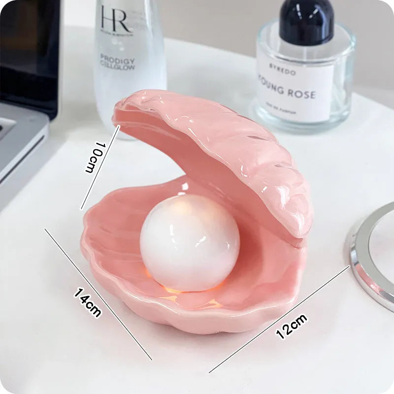 White porcelain storage box tray with optional small night light, in pink or white shell colours.