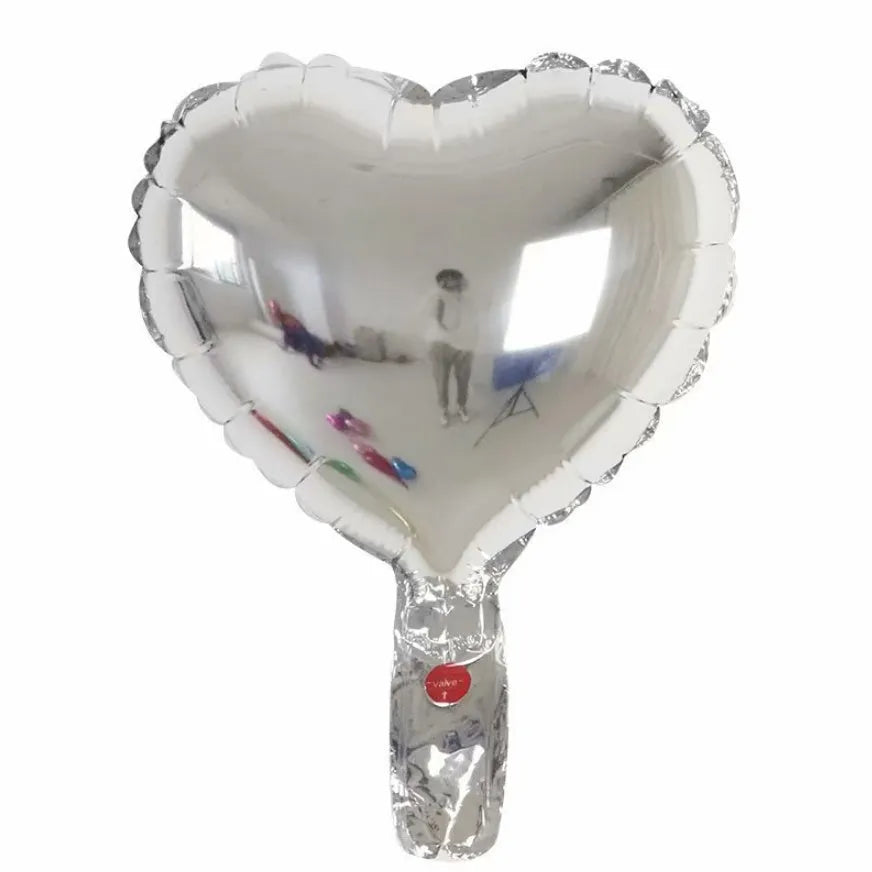 Set of five sparkling peach heart-shaped aluminium foil balloons in assorted colours.