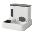 Grey cat automatic pet feeder with integrated double bowl water dispenser