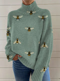 Women's loose-fit Christmas printed turtleneck sweater in macaron colours