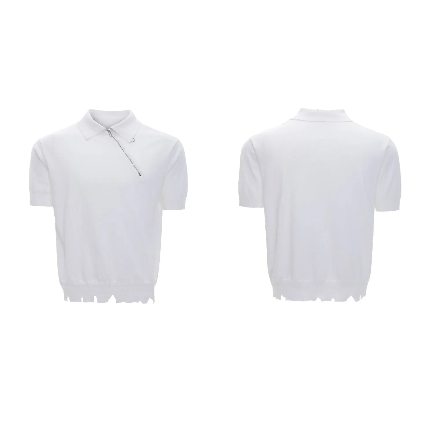 Men's slim-fit knitted polo shirt with oblique zipper lapel collar in black, grey or white