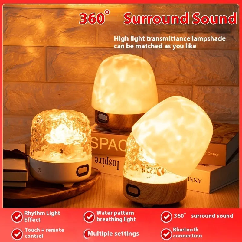 Walnut colour dynamic water ripple Bluetooth bedside table lamp with 16 colour changing modes
