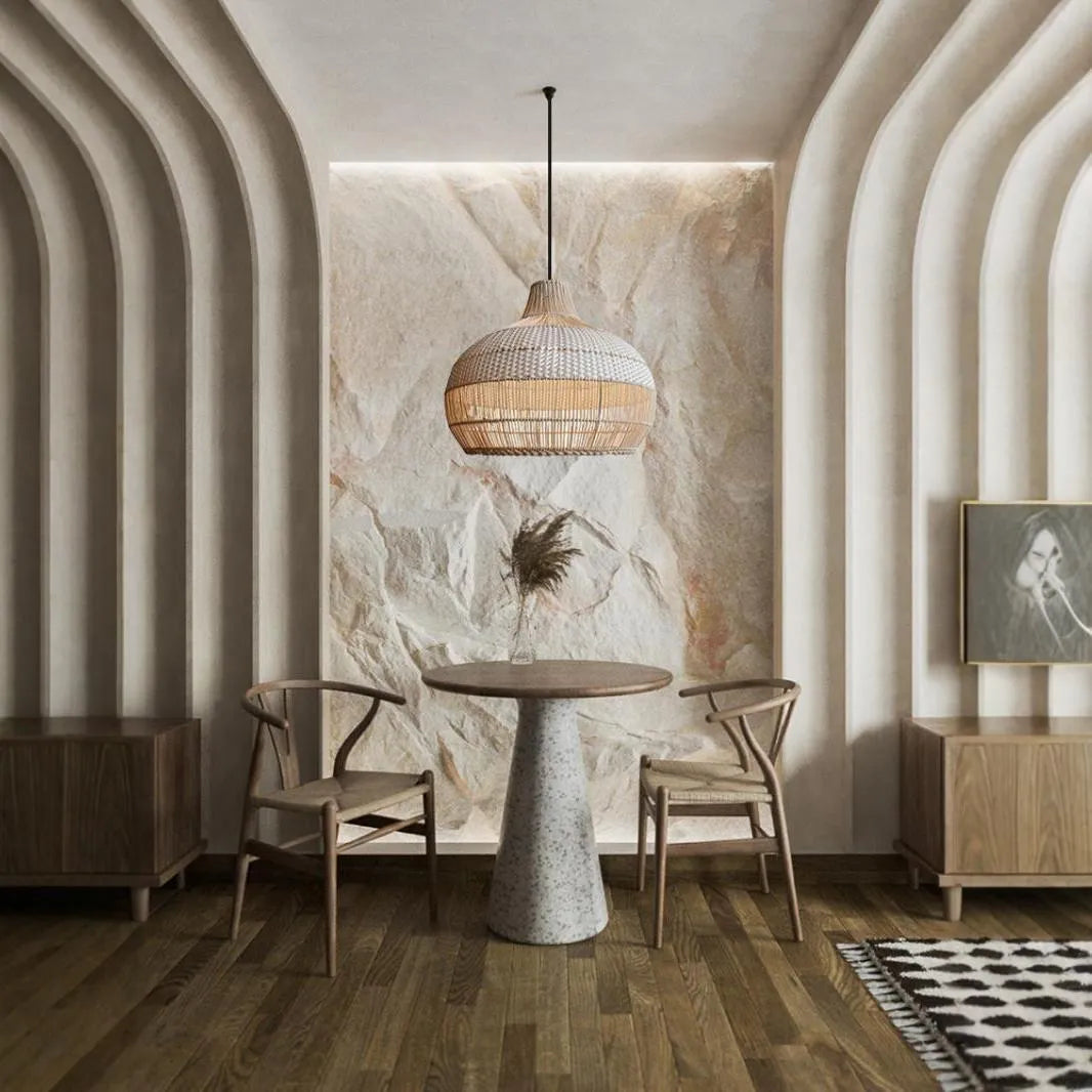 Rattan living room chandelier with silent wind design measuring 60cm in diameter