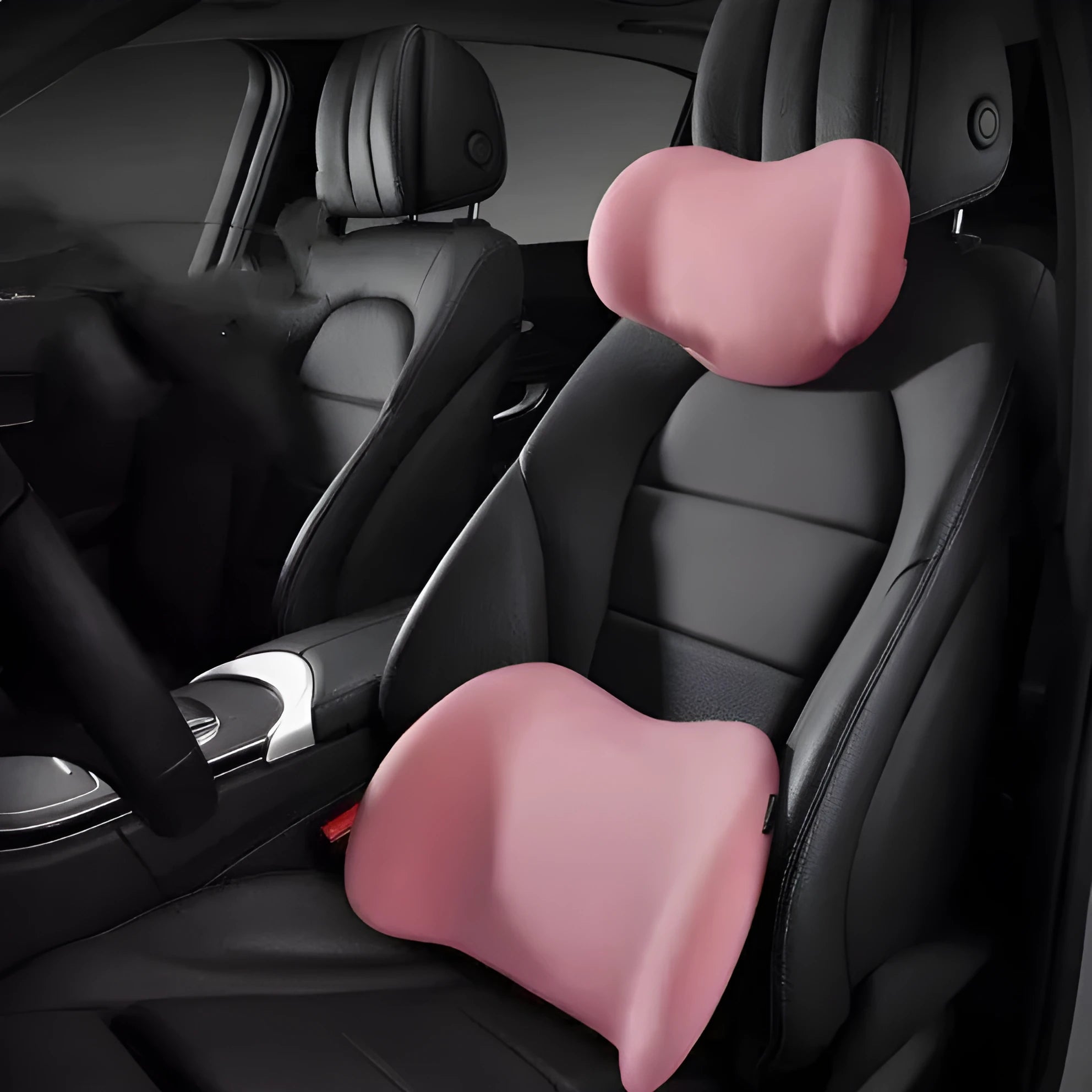 Memory cotton car cushion set showing headrest and back cushion in available colours