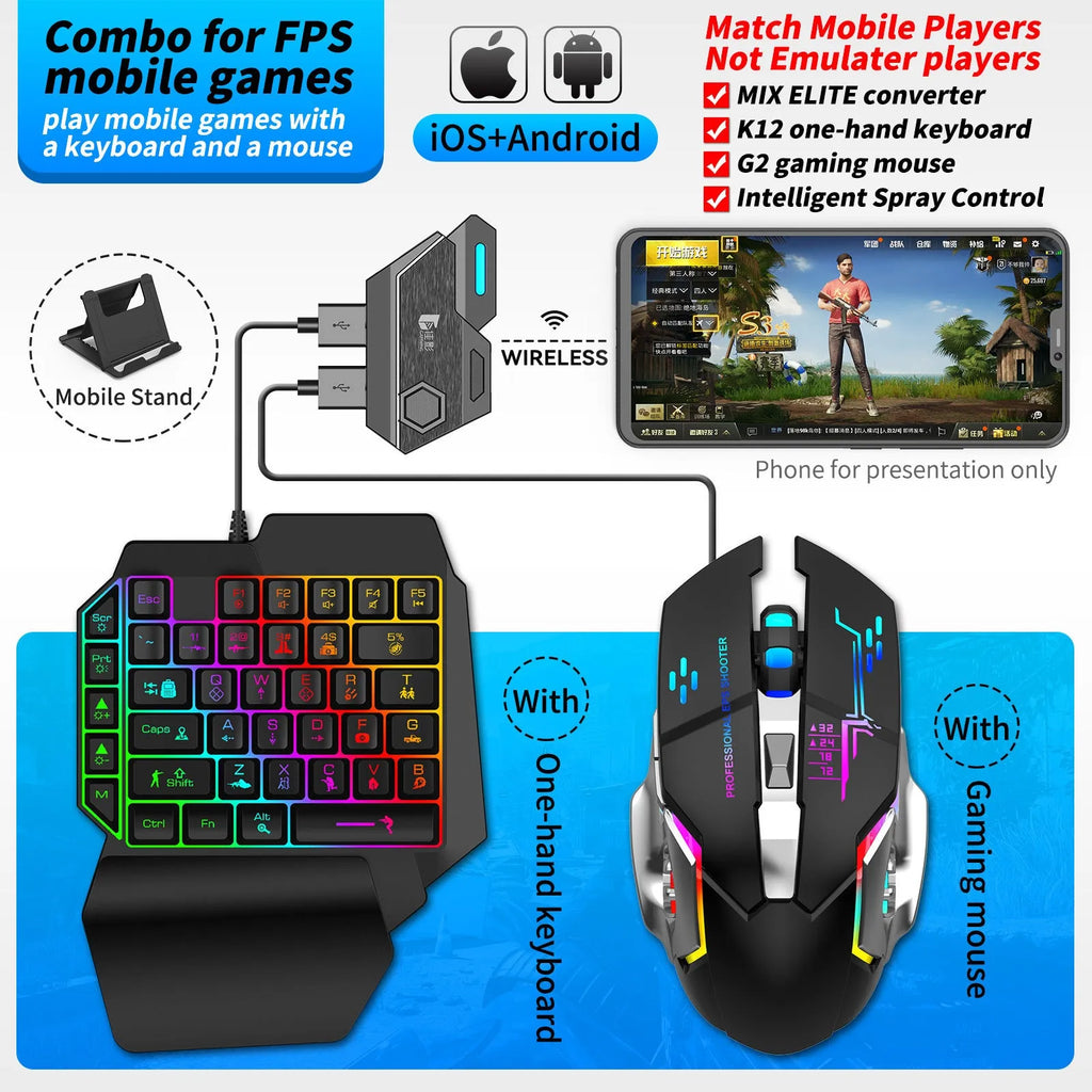 Mobile gaming keyboard mouse converter with USB interface for touchscreen control conversion