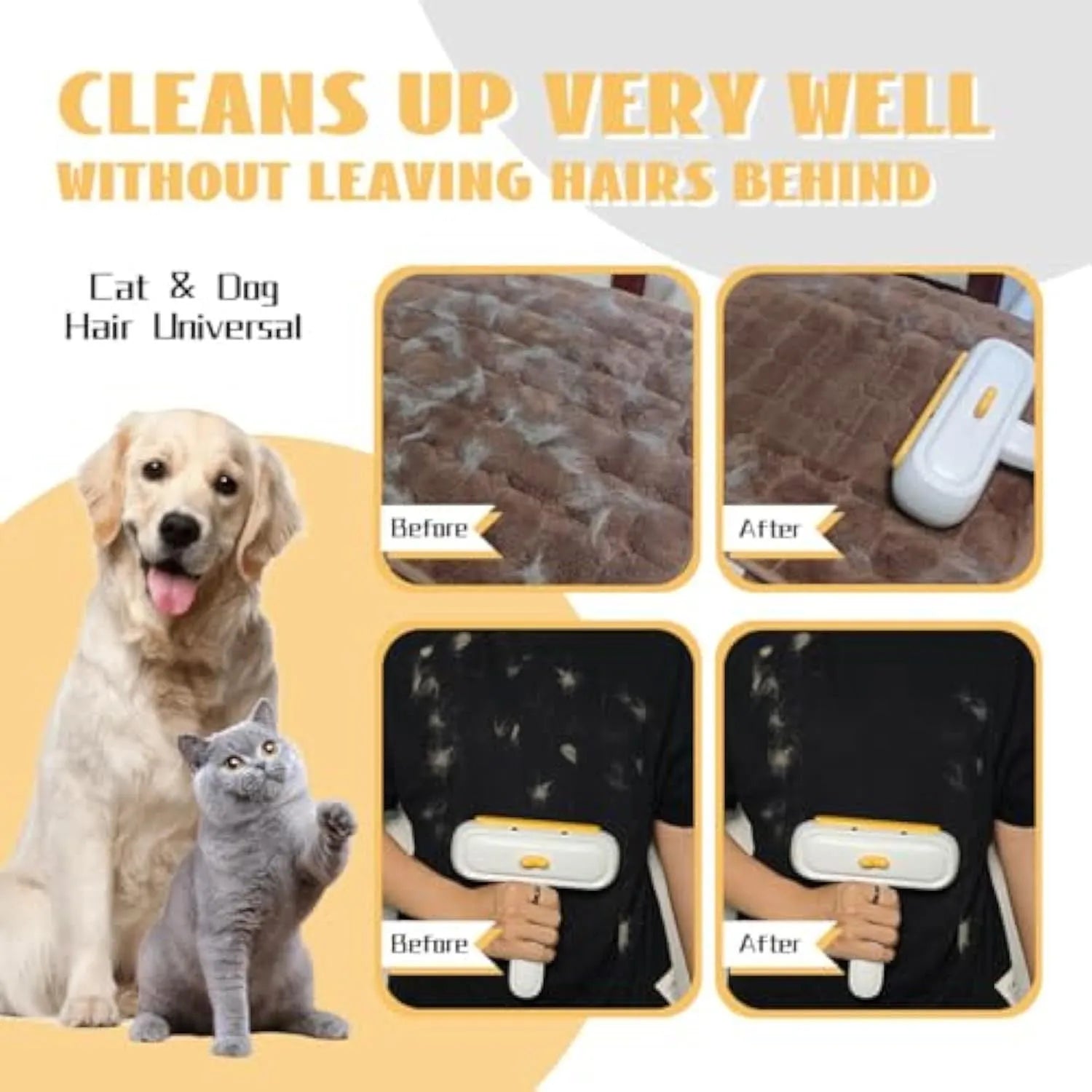 Yellow duck design portable pet hair remover tool with plastic body and bristles.