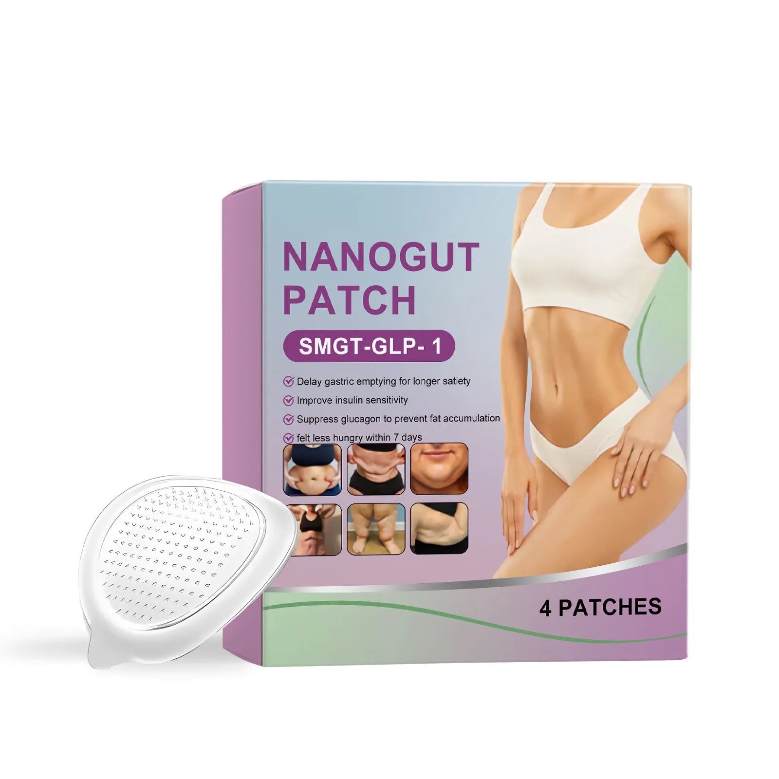 Pack of four 3x3cm nursing adhesive skin care patches on white background.