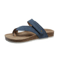 Blue flat toe ring thick-soled flip-flops on a white background.
