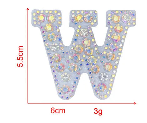 AB colour rhinestone letter emblem badge patch cloth sticker self-adhesive on white background