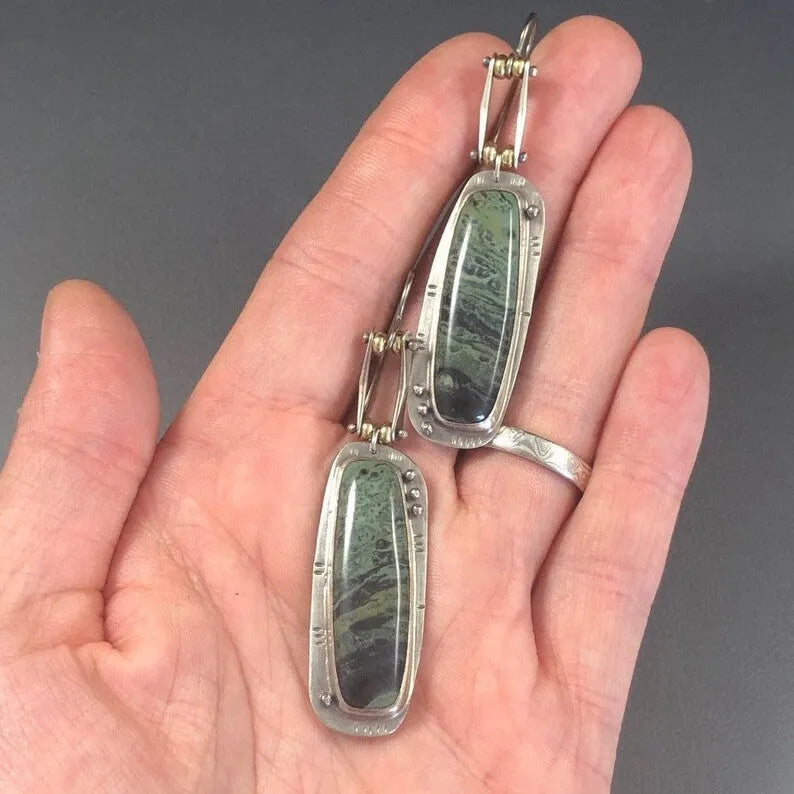 Two-tone marble pattern geometric alloy earrings with simple design