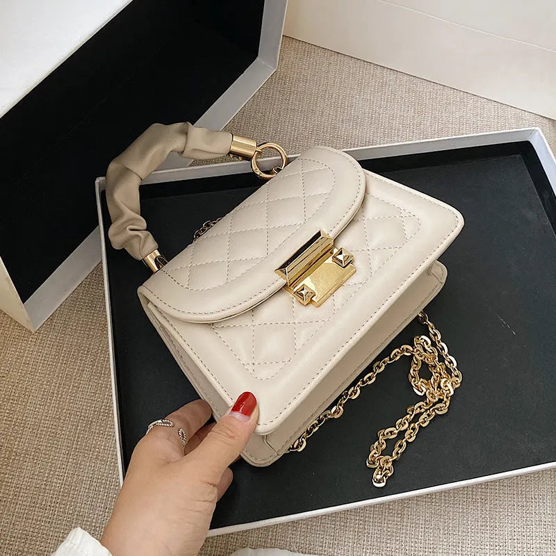 Korean-style women's square shoulder bag with rhombus pattern in purple, black or beige colours