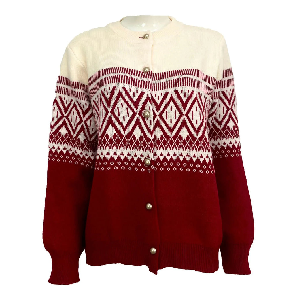 Women's grey alpaca wool sweater with diamond knit pattern and contrast colour panels