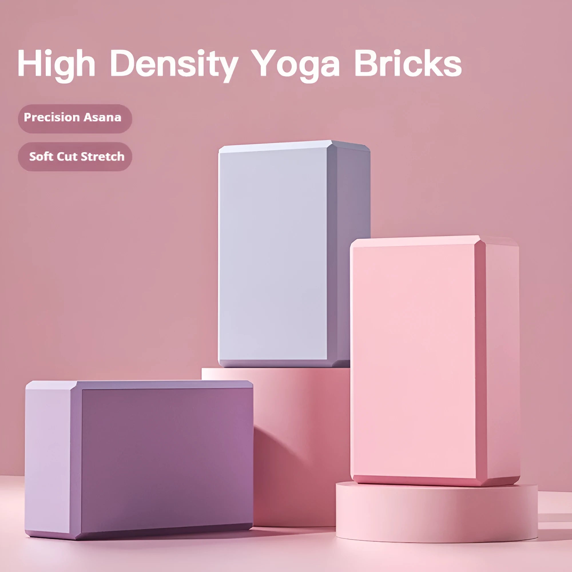 Solid colour EVA yoga brick with textured surface measuring 23x15x7.6 cm