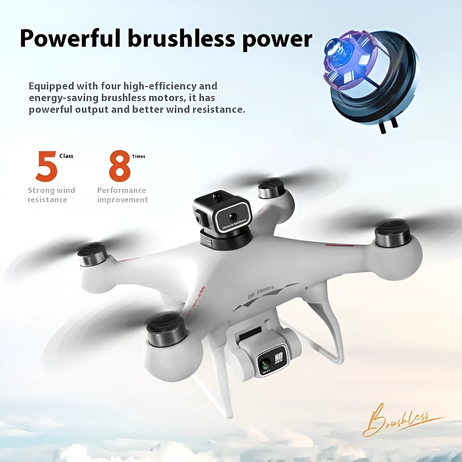 Black or white brushless UAV drone with four-side obstacle avoidance and HD camera under 30cm size