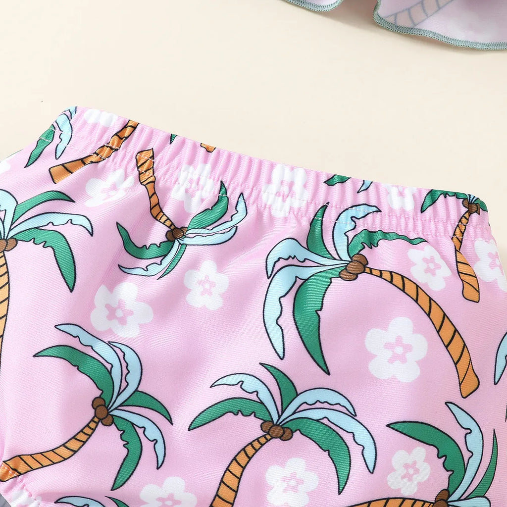 Girls' white sweet style two-piece swimsuit set with shirt top and shorts
