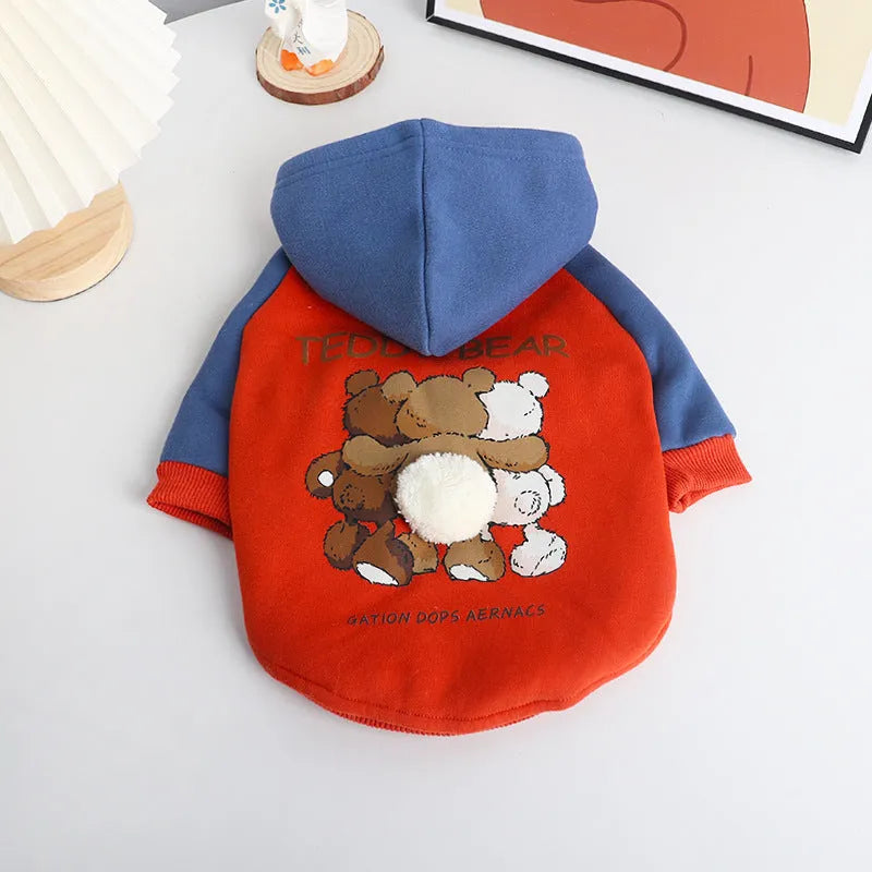 Red cotton dog clothing for small and medium breeds including Teddy and Corgi in autumn winter design