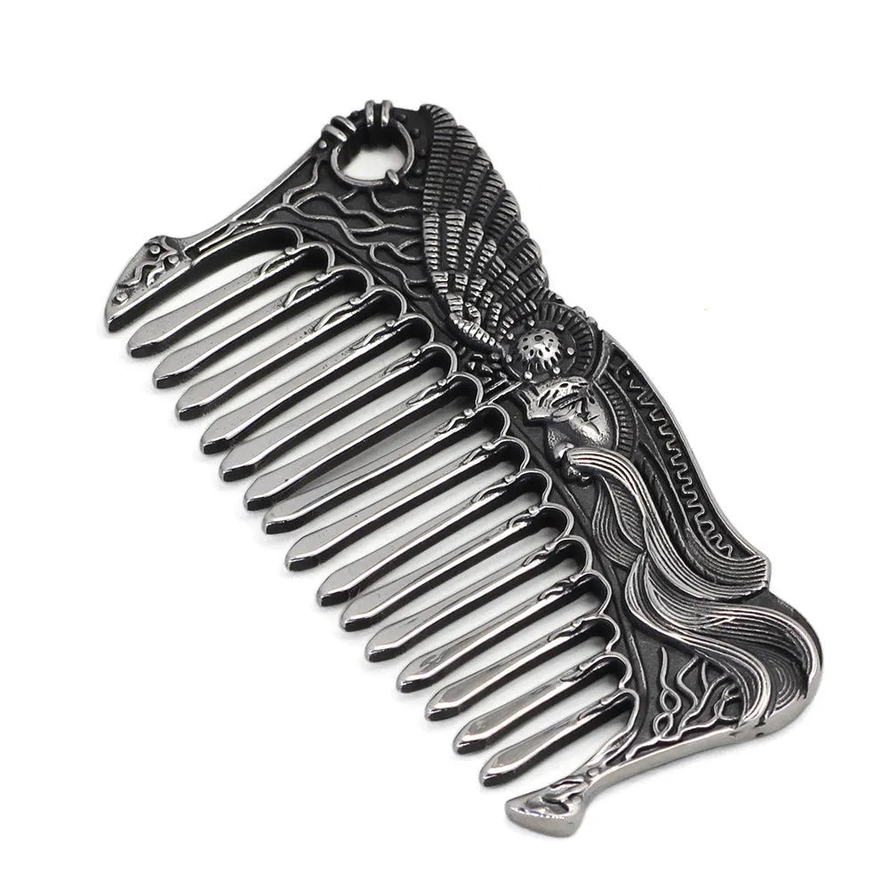 Nordic Viking stainless steel comb double-sided with Aoding crow design steel colour unisex