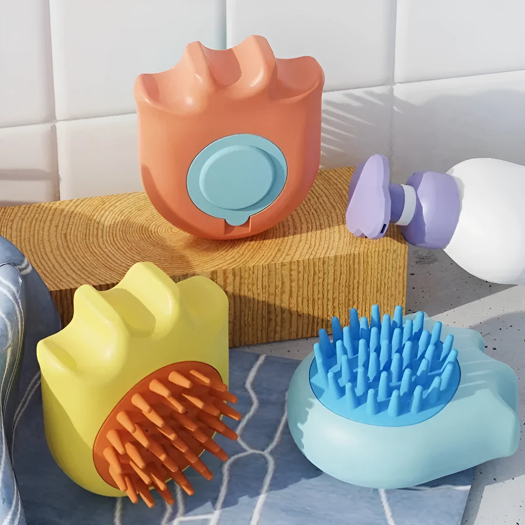 Blue pet bath brush with shampoo box for cats and dogs