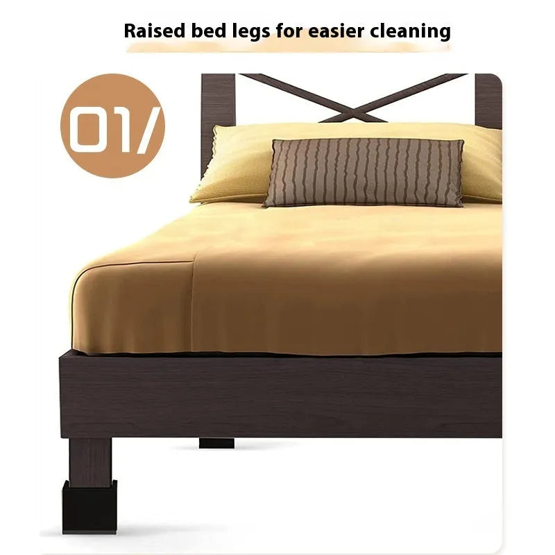 Four black plastic furniture riser mats for bed and sofa feet height adjustment