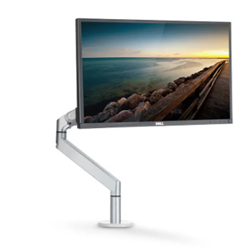 Silver aluminium computer stand with adjustable air pressure arm bracket for laptop support